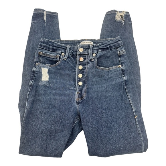 Good American Good Waist Button Fly Distressed Skinny Jeans Size 6/28 - Picture 3 of 8